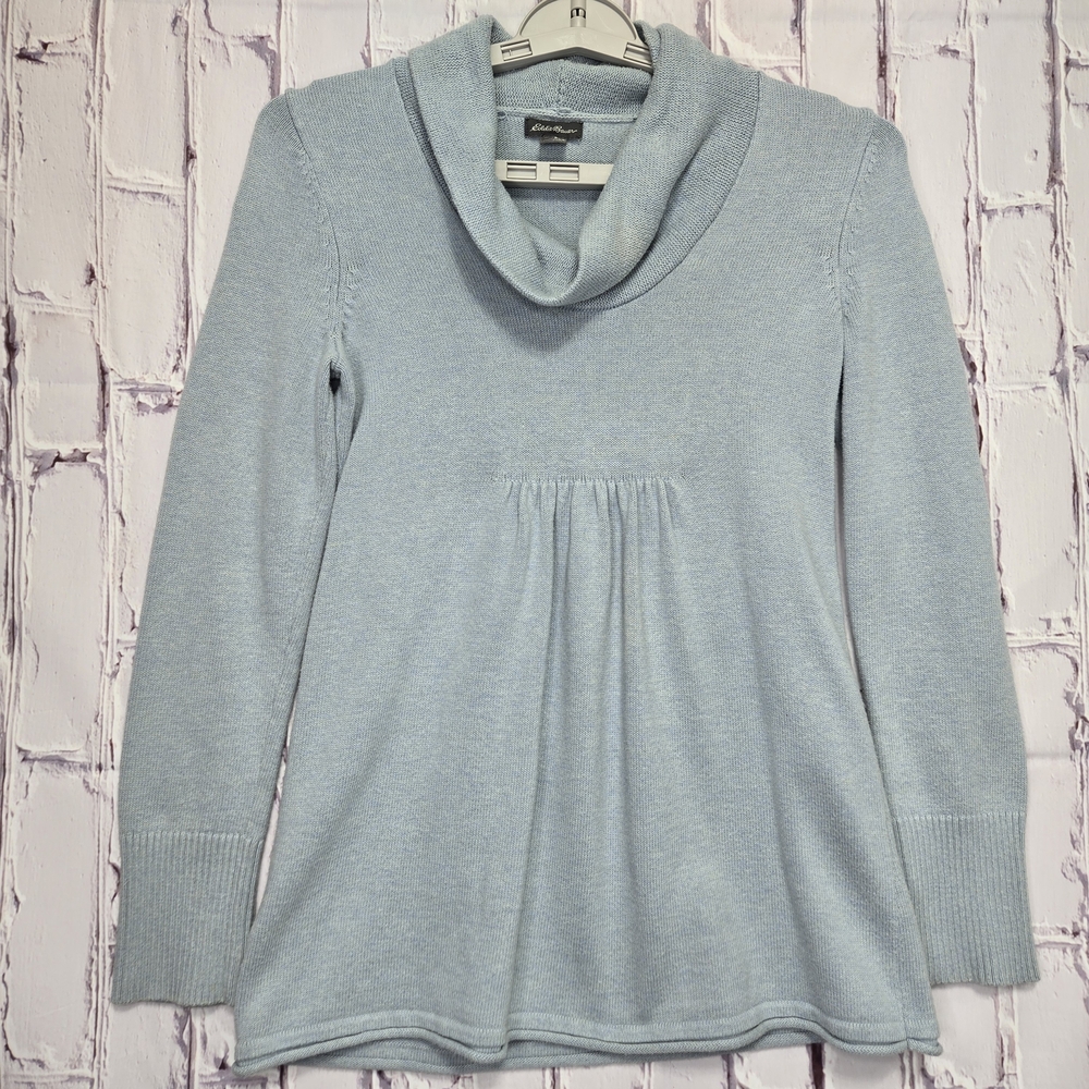 Eddie Bauer Sweater Women’s Size XSmall Petite Blue Cotton Nylon Blend High Neck